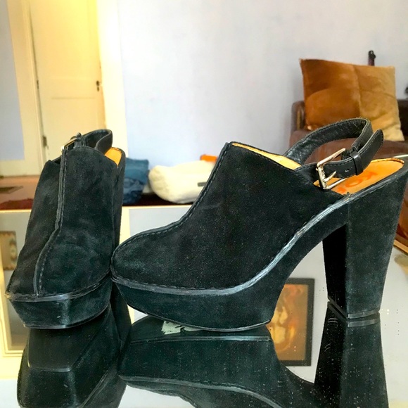 Y2K Michael Kors Platform Mules Black Suede Sz 8.5 - Picture 2 of 5